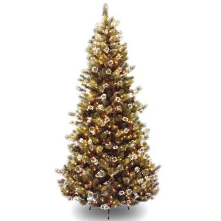 foot Glittery Bristle Pine Hinged Tree with White Tipped Cones and
