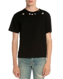 Saint Laurent Star Print Short Sleeve T Shirt, Black
