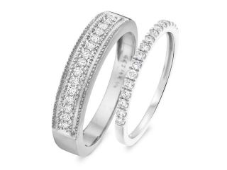 1/2 Carat T.W. Round Cut Diamond His and Hers Wedding Band Set 14K White Gold 