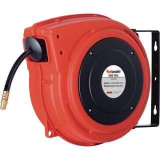 ReelWorks Heavy-Duty Spring-Driven Air Hose Reel — With 1/4in. x 65ft. Hose