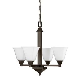Sea Gull Lighting Denhelm 4 Light Burnt Sienna Chandelier with Inside White Painted Etched Glass 3150404 710
