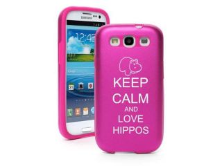 Hot Pink Samsung Galaxy S III S3 Aluminum & Silicone Hard Case SK159 Keep Calm and Love Hippos