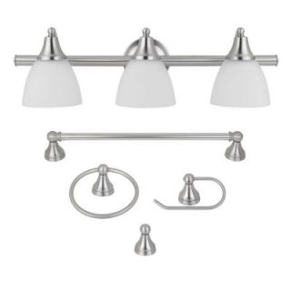 Globe Electric Exclusive Estoril 3 Light Brushed Steel All in One Vanity Bath Light Set with Frosted Glass 50700