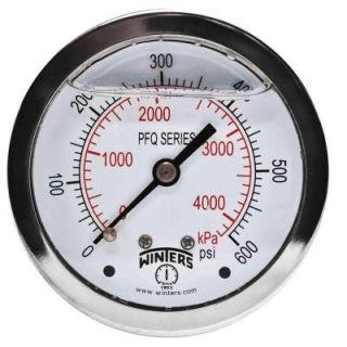 Winters Instruments PFQ Series 2.5 in. Stainless Steel Liquid Filled Case Pressure Gauge with 1/4 in. NPT CBM and Range of 0 600 psi/kPa PFQ908