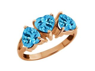 3.00 Ct Heart Shape Swiss Blue Topaz Gold Plated Sterling Silver 3 stone Ring