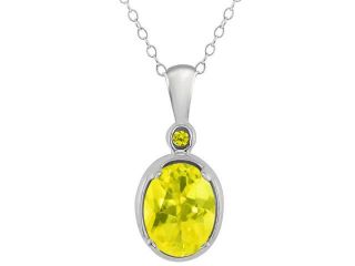 1.61 Ct Oval Canary Mystic Topaz and Canary Diamond 14k White Gold Pendant
