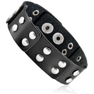 Mens Black Leather Double Layer Cuff Bracelet   7.5 inches (26mm Wide