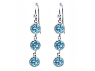 3.62 Ct Round Swiss Blue Topaz White Sapphire 925 Sterling Silver Earrings
