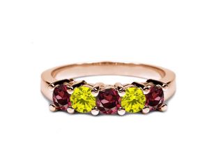 0.96 Ct Red Rhodolite Garnet Canary Diamond 14K Rose Gold Wedding Band Ring