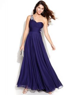 Xscape One Shoulder Embellished Cutout Gown
