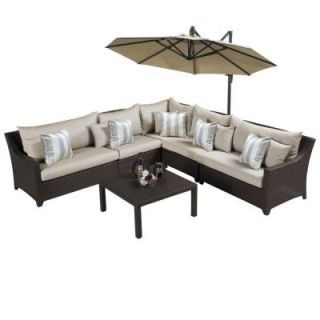 RST Brands Deco 6 Piece All Weather Patio Sectional Set with 10 ft. Umbrella and Slate Grey Cushions OP PESS6U SLT K