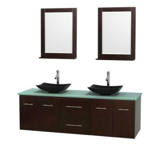 Wyndham Collection Centra 72 in. Double Vanity in Espresso with Glass Vanity Top in Green, Black Granite Sinks and 24 in. Mirrors WCVW00972DESGGGS4M24